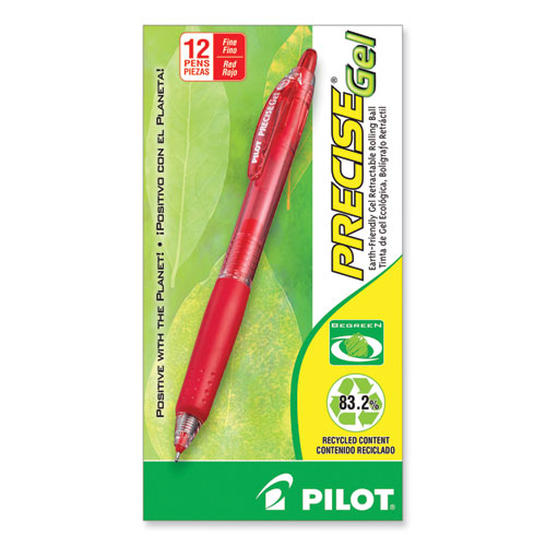 Picture of Precise Gel BeGreen Gel Pen, Retractable, Fine 0.7 mm, Red Ink, Translucent Red Barrel, Dozen