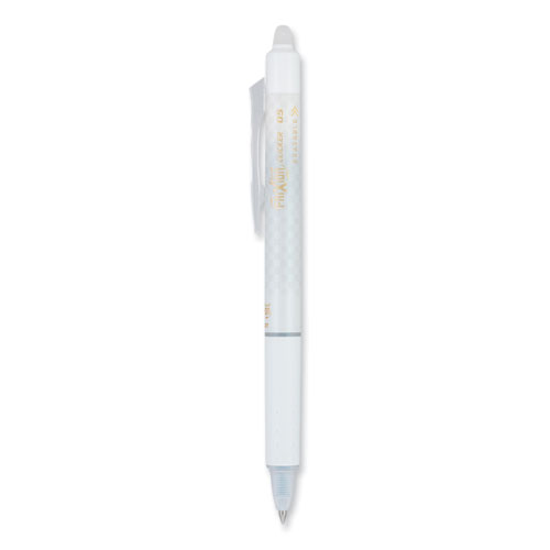 Picture of FriXion Clicker Design Erasable Gel Pen, Retractable, Extra-Fine 0.5 mm, Black Ink, White Barrel, Dozen