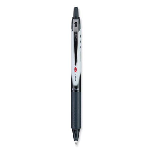 Picture of VBall RT Liquid Ink Roller Ball Pen, Retractable, Extra-Fine 0.5 mm, Black Ink, Black/White Barrel