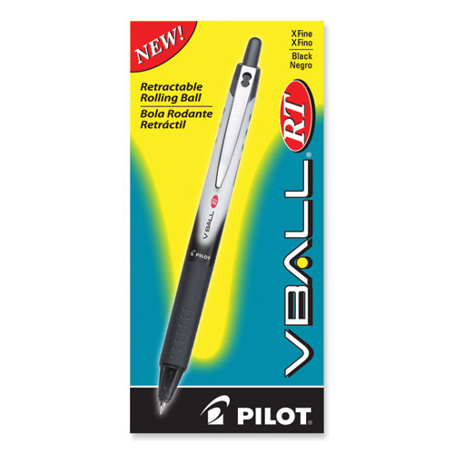 Picture of VBall RT Liquid Ink Roller Ball Pen, Retractable, Extra-Fine 0.5 mm, Black Ink, Black/White Barrel