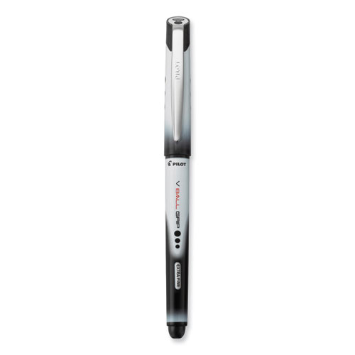 Picture of VBall RT Liquid Ink Roller Ball Pen, Retractable, Extra-Fine 0.5 mm, Black Ink, Black/White Barrel