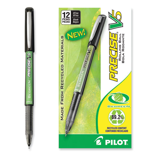 Picture of Precise V5 BeGreen Roller Ball Pen, Stick, Extra-Fine 0.5 mm, Black Ink, Black Barrel, Dozen