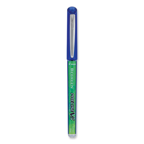 Picture of Precise V5 BeGreen Roller Ball Pen, Stick, Extra-Fine 0.5 mm, Blue Ink, Blue Barrel, Dozen