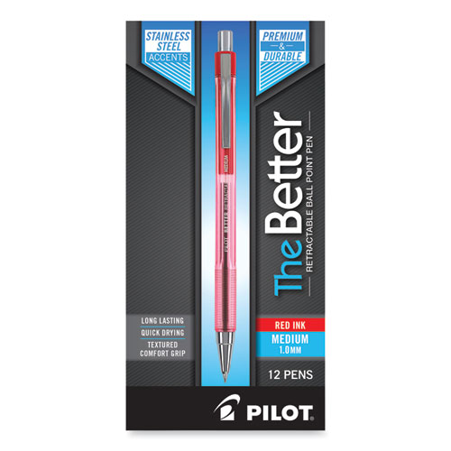 Picture of Better Ballpoint Pen, Retractable, Medium 1 mm, Red Ink, Translucent Red Barrel, Dozen