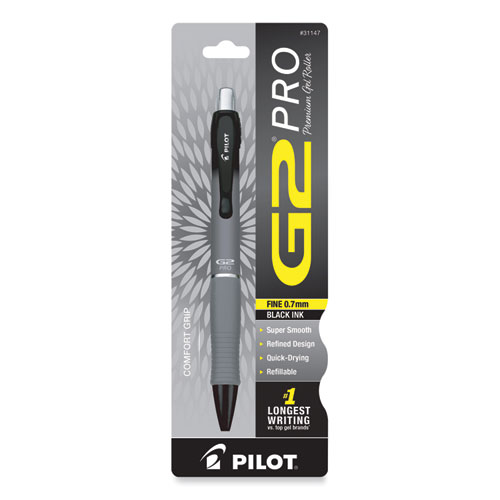 Picture of G2 Pro Gel Pen, Retractable, Fine 0.7 mm, Black Ink, Gray Barrel