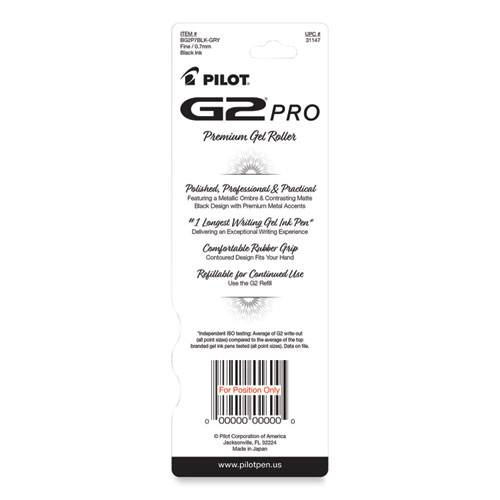 Picture of G2 Pro Gel Pen, Retractable, Fine 0.7 mm, Black Ink, Gray Barrel