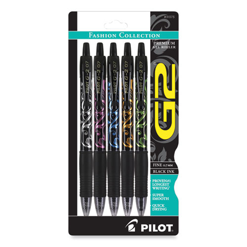 G2+Fashion+Premium+Gel+Pen%2C+Retractable%2C+Fine+0.7+Mm%2C+Black+Ink%2C+Assorted+Barrel+Colors%2C+5%2Fpack