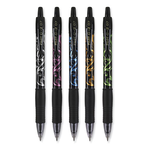 Picture of G2 Fashion Premium Gel Pen, Retractable, Fine 0.7 mm, Black Ink, Assorted Barrel Colors, 5/Pack