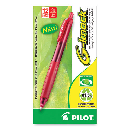 Picture of G-Knock BeGreen Gel Pen, Retractable, Fine 0.7 mm, Red Ink, Translucent Red/Red Barrel, Dozen