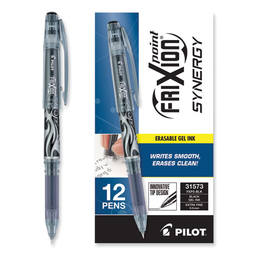 Picture of FriXion Point Erasable Gel Pen, Stick, Extra-Fine 0.5 mm, Black Ink, Black/Silver/Smoke Barrel