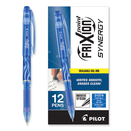 Picture of FriXion Point Erasable Gel Pen, Stick, Extra-Fine 0.5 mm, Blue Ink, Blue/Silver/Transparent Blue Barrel