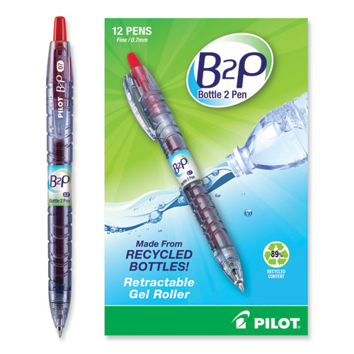 Picture of B2P Bottle-2-Pen Recycled Gel Pen, Retractable, Fine 0.7 mm, Red Ink, Translucent Blue Barrel