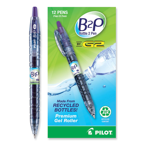 Picture of B2P Bottle-2-Pen Recycled Gel Pen, Retractable, Fine 0.7 mm, Purple Ink, Translucent Blue Barrel