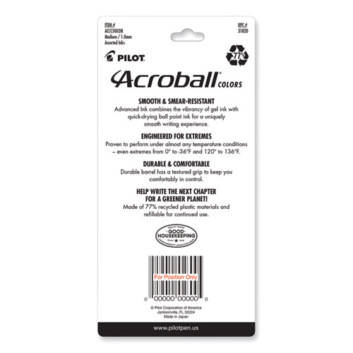 Picture of Acroball Colors Advanced Ink Hybrid Gel Pen, Retractable, Medium 1 mm, Assorted Ink and Barrel Colors, 5/Pack