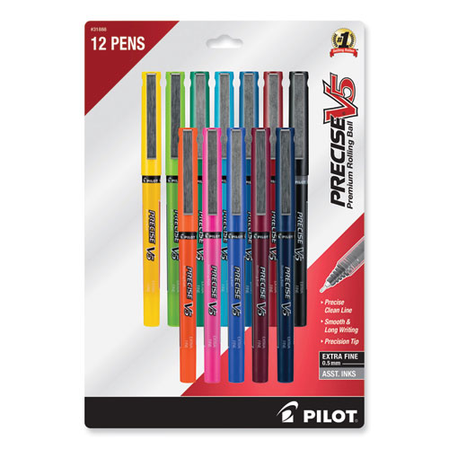 Precise+V5+Roller+Ball+Pen%2C+Stick%2C+Fine+0.5+Mm%2C+Assorted+Ink+And+Barrel+Colors%2C+Dozen