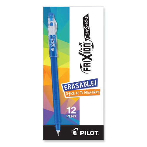 Picture of FriXion ColorSticks Erasable Gel Pen, Clipless Stick, Fine 0.7 mm, Blue Ink, Blue Barrel, Dozen