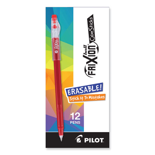 Picture of FriXion ColorSticks Erasable Gel Pen, Clipless Stick, Fine 0.7 mm, Red Ink, Red Barrel, Dozen