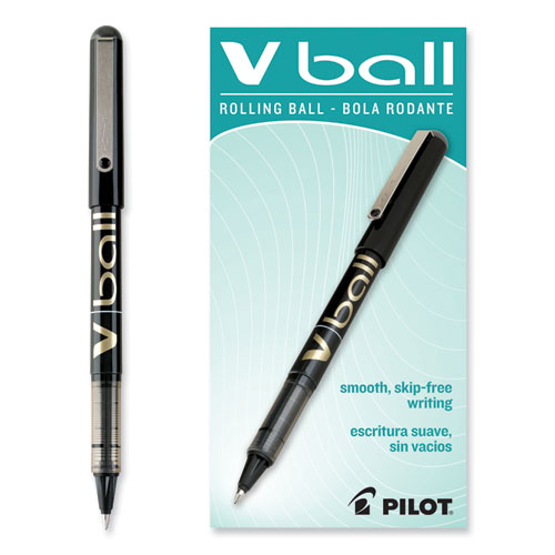 Picture of VBall Liquid Ink Roller Ball Pen, Stick, Fine 0.7 mm, Black Ink, Black/Clear Barrel, Dozen