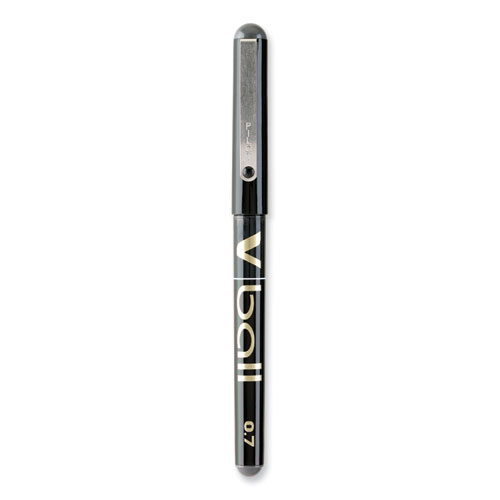 Picture of VBall Liquid Ink Roller Ball Pen, Stick, Fine 0.7 mm, Black Ink, Black/Clear Barrel, Dozen