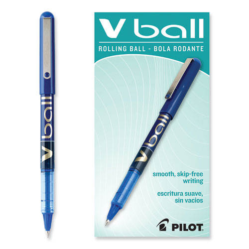 Picture of VBall Liquid Ink Roller Ball Pen, Stick, Fine 0.7 mm, Blue Ink, Blue/Clear Barrel, Dozen