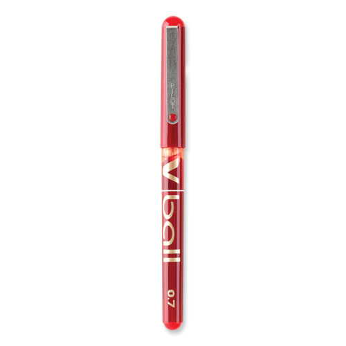 Picture of VBall Liquid Ink Roller Ball Pen, Stick, Extra-Fine 0.5 mm, Red Ink, Red/Clear Barrel, Dozen