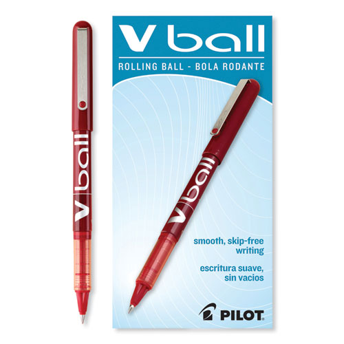 Picture of VBall Liquid Ink Roller Ball Pen, Stick, Extra-Fine 0.5 mm, Red Ink, Red/Clear Barrel, Dozen