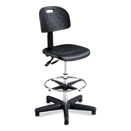 Picture of Soft Tough Deluxe Workbench Chair, Supports Up to 250 lb, 22" to 32" Seat Height, Black Seat, Black/Silver Base