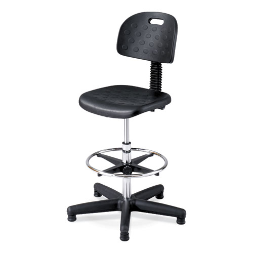 Picture of Soft Tough Deluxe Workbench Chair, Supports Up to 250 lb, 22" to 32" Seat Height, Black Seat, Black/Silver Base