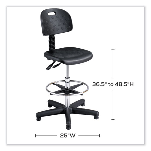 Picture of Soft Tough Deluxe Workbench Chair, Supports Up to 250 lb, 22" to 32" Seat Height, Black Seat, Black/Silver Base