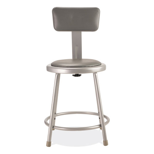 Picture of 6400 Series Heavy Duty Vinyl Padded Stool with Backrest, Supports 300 lb, 18" Seat Height, Gray Seat, Gray Back, Gray Base