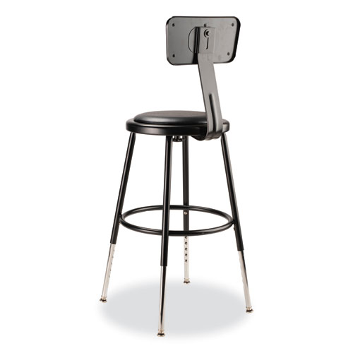 Picture of 6400 Series Height Adjustable Heavy Duty Vinyl Steel Stool with Backrest, Supports 300 lb, 19" to 27" Seat Height, Black