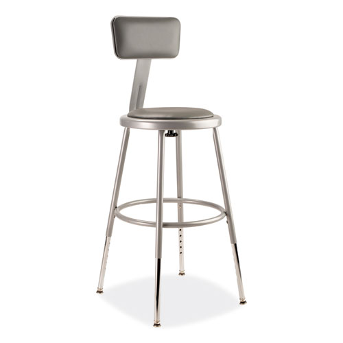 Picture of 6400 Series Height Adjustable Heavy Duty Padded Stool with Backrest, Supports Up to 300 lb, 19" to 27" Seat Height, Gray