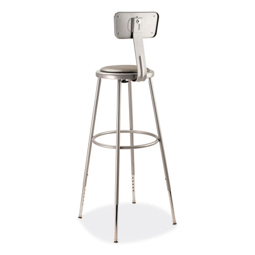 Picture of 6400 Series Height Adjustable Heavy Duty Padded Stool with Backrest, Supports 300 Up to lb, 32" to 39" Seat Height, Gray