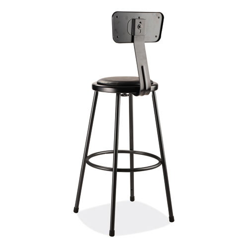 Picture of 6400 Series Heavy Duty Vinyl Padded Stool with Backrest, Supports 300 lb, 30" Seat Height, Black Seat/Back/Base