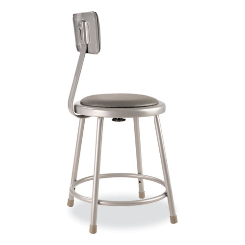 Picture of 6400 Series Heavy Duty Vinyl Padded Stool with Backrest, Supports 300 lb, 18" Seat Height, Gray Seat, Gray Back, Gray Base