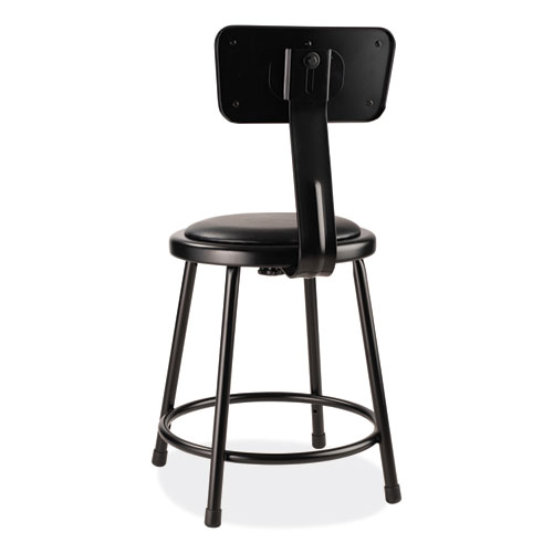 Picture of 6400 Series Heavy Duty Vinyl Padded Stool with Backrest, Supports 300 lb, 18" Seat Height, Black Seat, Black Back, Black Base