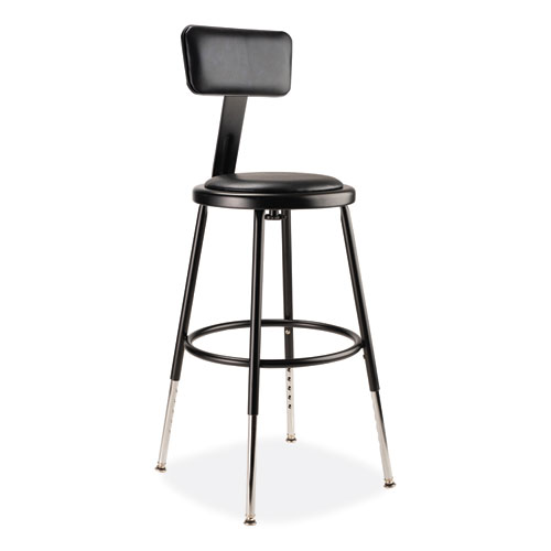 Picture of 6400 Series Height Adjustable Heavy Duty Vinyl Steel Stool with Backrest, Supports 300 lb, 19" to 27" Seat Height, Black