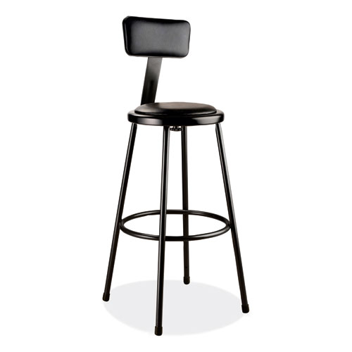 Picture of 6400 Series Heavy Duty Vinyl Padded Stool with Backrest, Supports 300 lb, 30" Seat Height, Black Seat/Back/Base