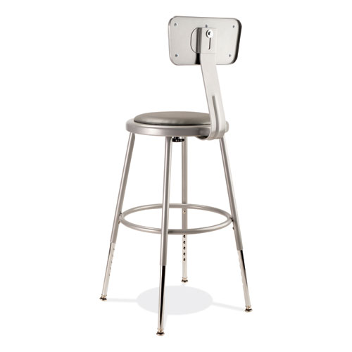 Picture of 6400 Series Height Adjustable Heavy Duty Padded Stool with Backrest, Supports Up to 300 lb, 19" to 27" Seat Height, Gray