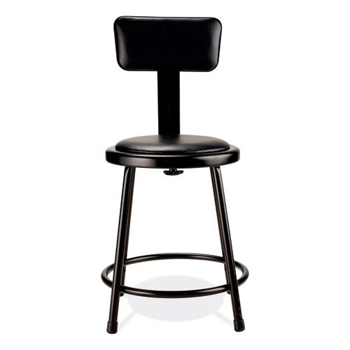 Picture of 6400 Series Heavy Duty Vinyl Padded Stool with Backrest, Supports 300 lb, 18" Seat Height, Black Seat, Black Back, Black Base