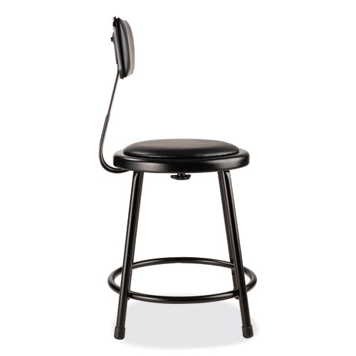 Picture of 6400 Series Heavy Duty Vinyl Padded Stool with Backrest, Supports 300 lb, 18" Seat Height, Black Seat, Black Back, Black Base