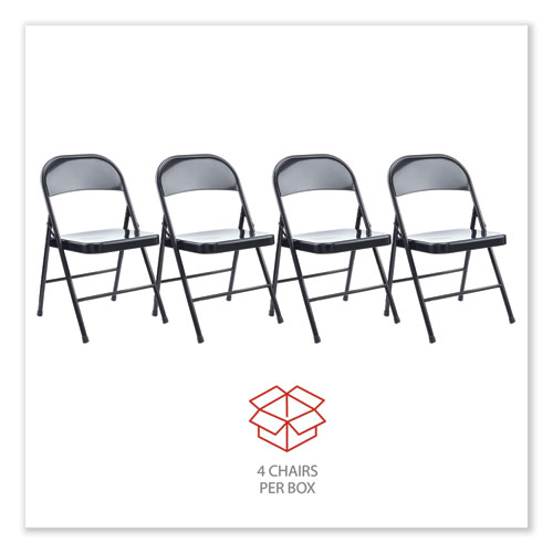 Picture of Armless Steel Folding Chair, Supports Up to 275 lb, Black Seat, Black Back, Black Base, 4/Carton