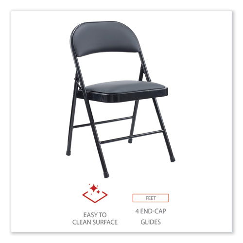 Picture of Alera PU Padded Folding Chair, Supports Up to 250 lb, Black Seat, Black Back, Black Base, 4/Carton