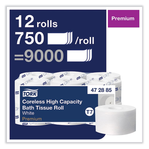 Picture of Coreless High Capacity Bath Tissue, 2-Ply, White, 750 Sheets/Roll, White, 12/Carton