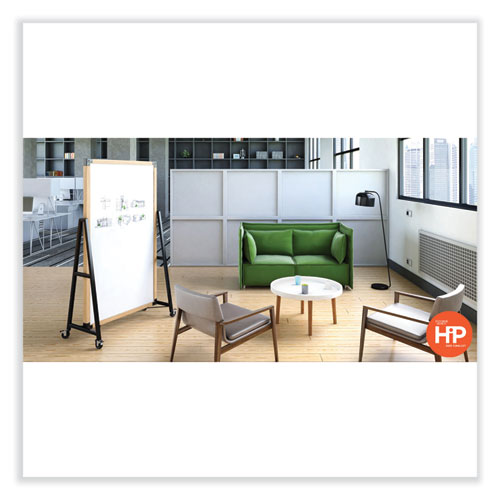Picture of Prest Mobile Magnetic Whiteboard, 40.5" x 73.75", White Surface, Caramel Oak Finished Wood Frame
