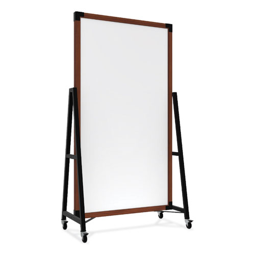 Picture of Prest Mobile Magnetic Whiteboard, 40.5" x 73.75", White Surface, Caramel Oak Finished Wood Frame