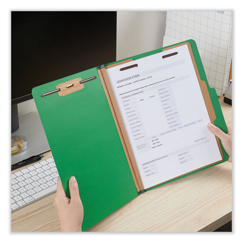 Picture of Bright Colored Pressboard Classification Folders, 2" Expansion, 1 Divider, 4 Fasteners, Letter Size, Emerald Green, 10/Box