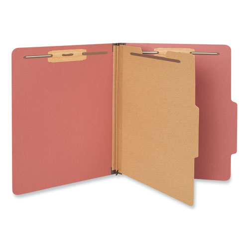 Picture of Four-Section Pressboard Classification Folders, 2" Expansion, 1 Divider, 4 Fasteners, Letter Size, Red Exterior, 10/Box