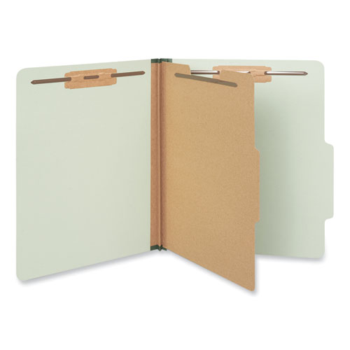 Picture of Four-Section Pressboard Classification Folders, 2" Expansion, 1 Divider, 4 Fasteners, Letter Size, Green Exterior, 10/Box