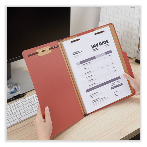 Picture of Eight-Section Pressboard Classification Folders, 3" Expansion, 3 Dividers, 8 Fasteners, Letter Size, Red Exterior, 10/Box